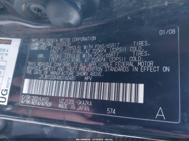 2008 LEXUS GX 470 JTJBT20X480160481 Photo 8