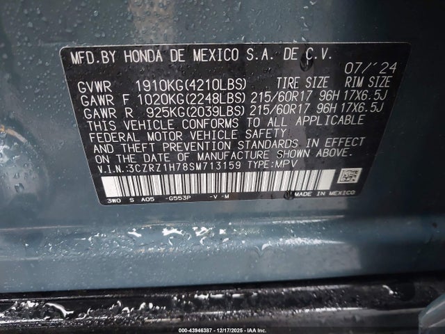 3CZRZ1H78SM713159 Honda Hr-v 2wd Ex-l