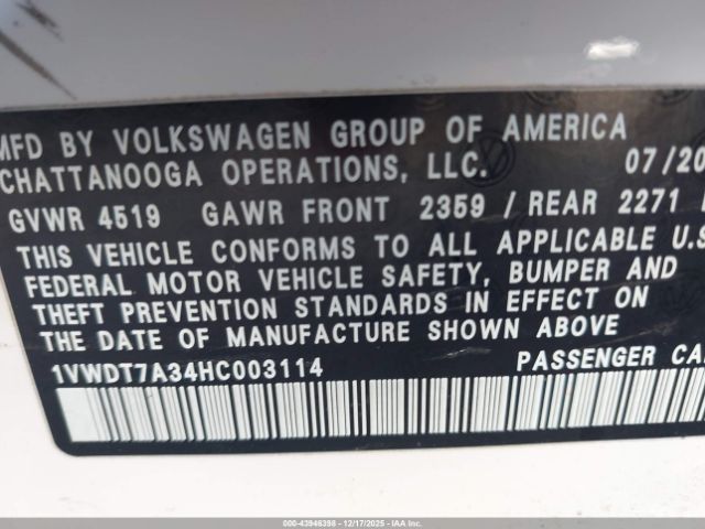 2017 VOLKSWAGEN PASSAT 1VWDT7A34HC003114 Photo 8