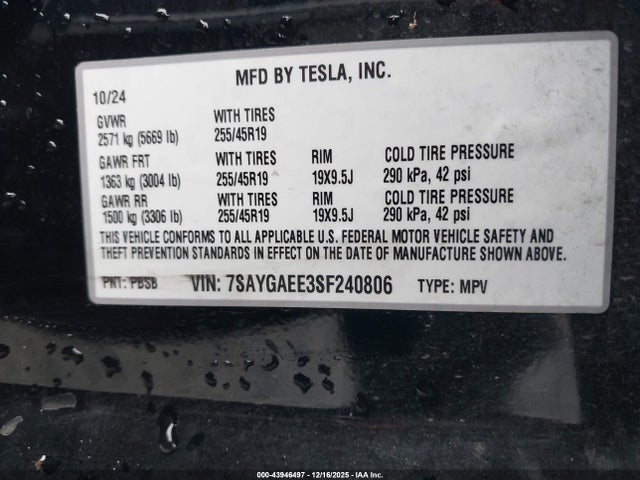 2025 TESLA MODEL Y 7SAYGAEE3SF240806 Photo 8