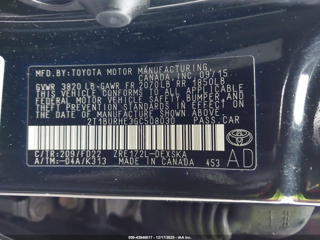 2T1BURHE3GC508030 Toyota Corolla S Plus