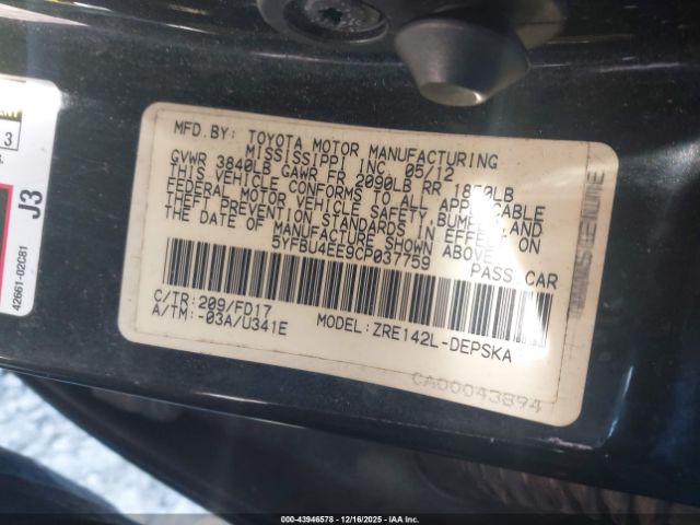 2012 TOYOTA COROLLA 5YFBU4EE9CP037759 Photo 8