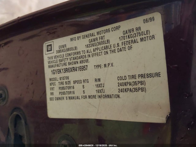 1999 CADILLAC ESCALADE 1GYEK13R6XR416957 Photo 8