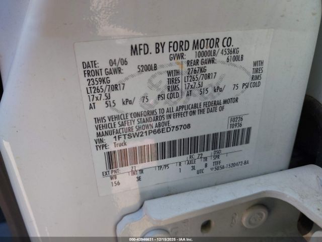 2006 FORD F-250 1FTSW21P66ED75708 Photo 8