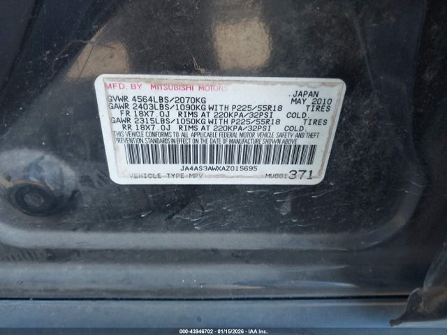 2010 MITSUBISHI OUTLANDER JA4AS3AWXAZ015695 Photo 8