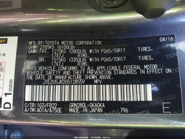 2016 TOYOTA 4RUNNER JTEZU5JR2G5128559 Photo 8