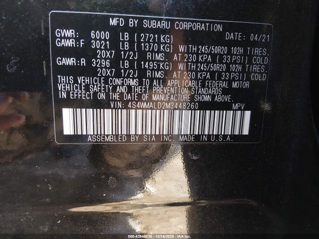 2021 SUBARU ASCENT 4S4WMALD2M3448260 Photo 8