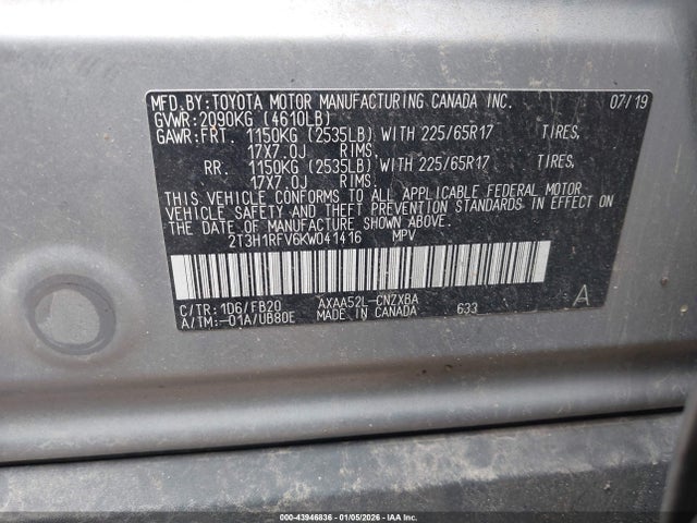 2019 TOYOTA RAV4 2T3H1RFV6KW041416 Photo 8