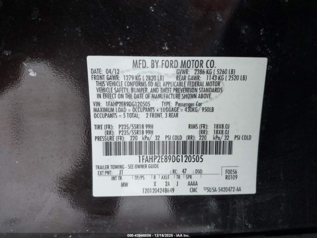 2013 FORD TAURUS 1FAHP2E89DG120505 Photo 8