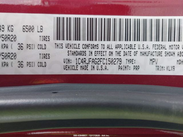 2015 JEEP GRAND CHEROKEE 1C4RJFAG2FC150279 Photo 8