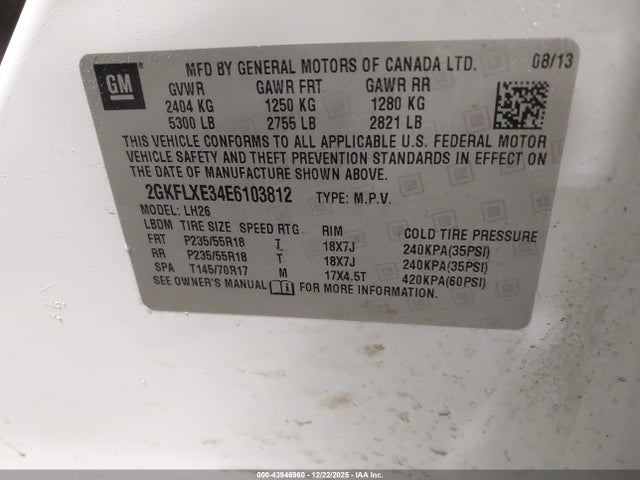 43946960 :رقم المزاد ، 2GKFLXE34E6103812 vin ، 2014 Gmc Terrain Slt-1 مزاد بيع