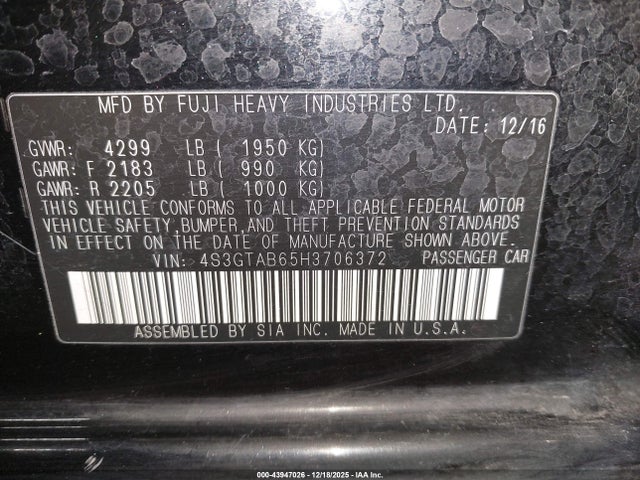 4S3GTAB65H3706372 Subaru Impreza 2.0i Premium