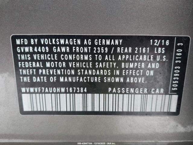 2017 VOLKSWAGEN GOLF R WVWVF7AU0HW167384 Photo 8