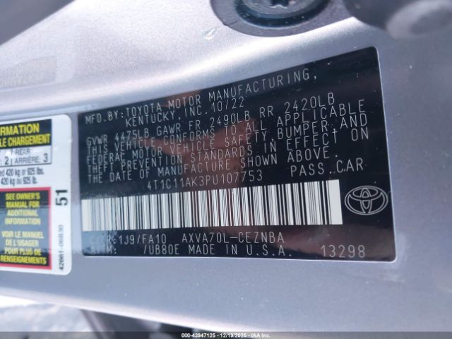 2023 TOYOTA CAMRY 4T1C11AK3PU107753 Photo 8