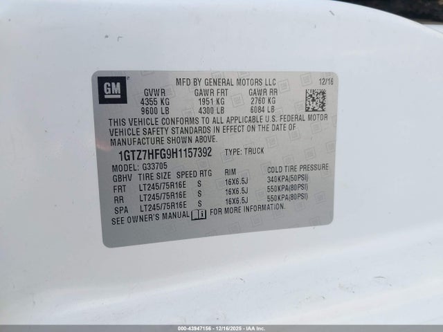 1GTZ7HFG9H1157392 GMC Savana 3500 Work Van