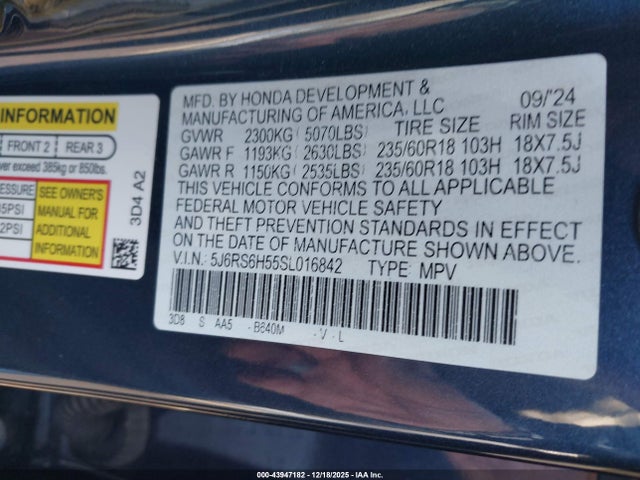 5J6RS6H55SL016842 Honda Cr-v Hybrid Sport