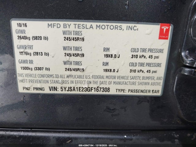 2016 TESLA MODEL S 5YJSA1E23GF167308 Photo 8