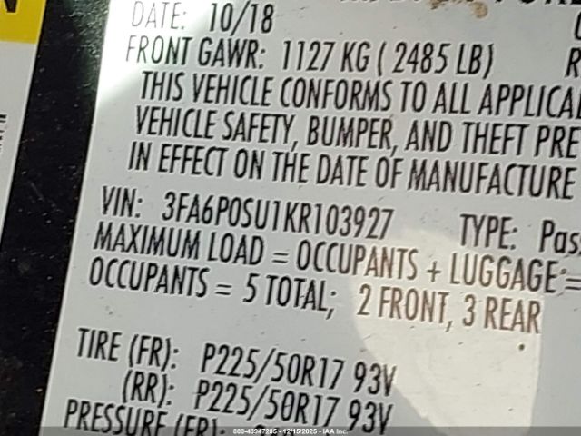 2019 FORD FUSION ENERGI 3FA6P0SU1KR103927 Photo 8