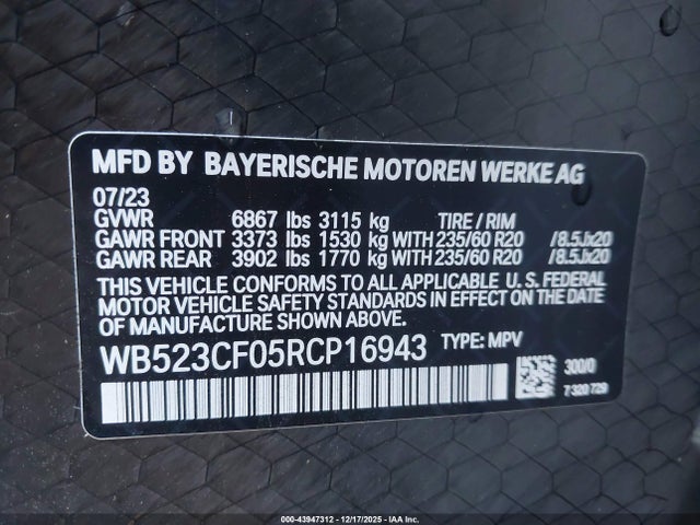Продаж на аукціоні авто 2024 Bmw Ix Xdrive50, vin: WB523CF05RCP16943, номер лоту: 43947312