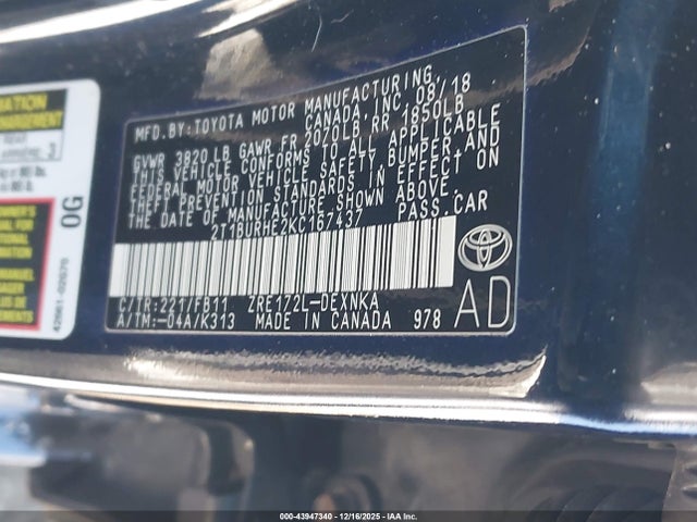 2019 TOYOTA COROLLA 2T1BURHE2KC167437 Photo 8