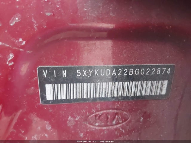 43947347 :رقم المزاد ، 5XYKUDA22BG022874 vin ، 2011 Kia Sorento Ex V6 مزاد بيع