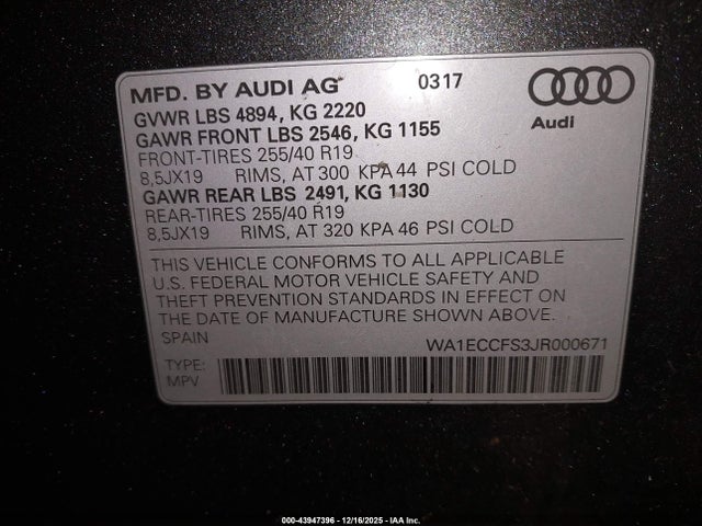 2018 AUDI Q3 WA1ECCFS3JR000671 Photo 8