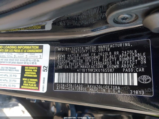 Toyota CAMRY SE 2019 4T1B11HK2KU165587 Image 9