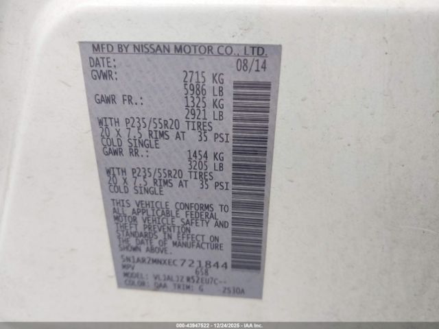 2014 NISSAN PATHFINDER 5N1AR2MNXEC721844 Photo 8