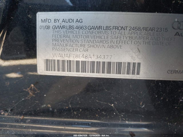 2008 AUDI A4 WAUAF78E48A134377 Photo 8