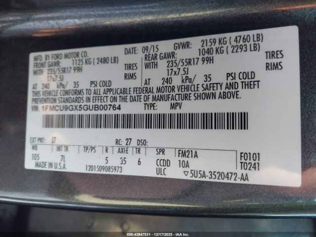 2016 FORD ESCAPE 1FMCU9GX5GUB00764 Photo 8