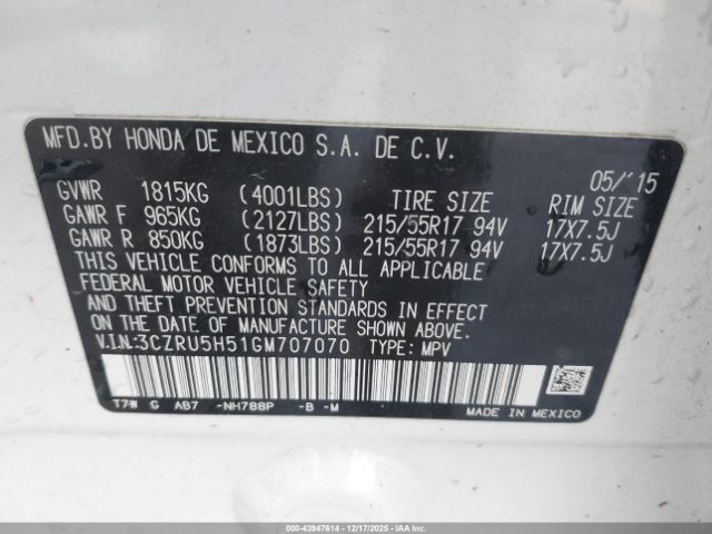 2016 HONDA HR-V 3CZRU5H51GM707070 Photo 8