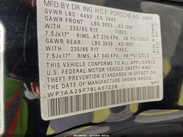 2008 PORSCHE CAYENNE WP1AA29P78LA07226 Photo 8