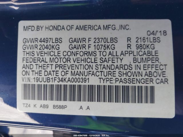 2019 ACURA TLX 19UUB1F34KA000391 Photo 8