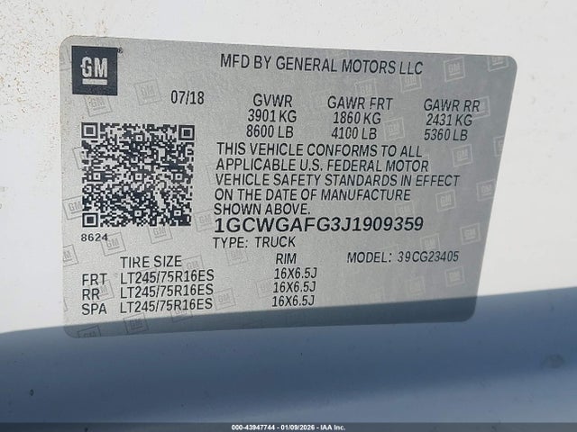 1GCWGAFG3J1909359 Chevrolet Express 2500 Work Van