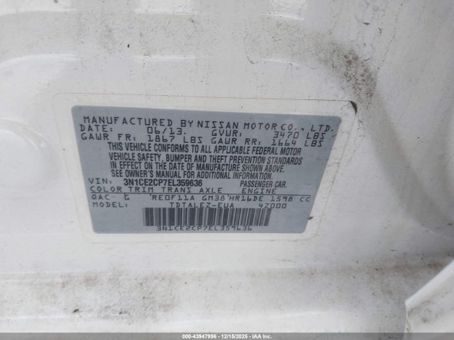 Продажа на аукционе авто 2014 Nissan Versa Note Sv, vin: 3N1CE2CP7EL359636, номер лота: 43947996