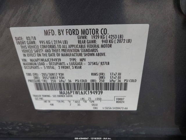 MAJ6P1WL6JC194939 Ford Ecosport Titanium