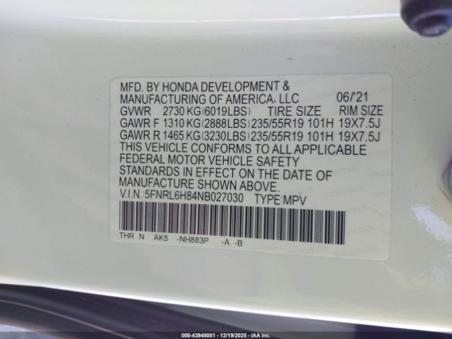 2022 HONDA ODYSSEY 5FNRL6H84NB027030 Photo 8