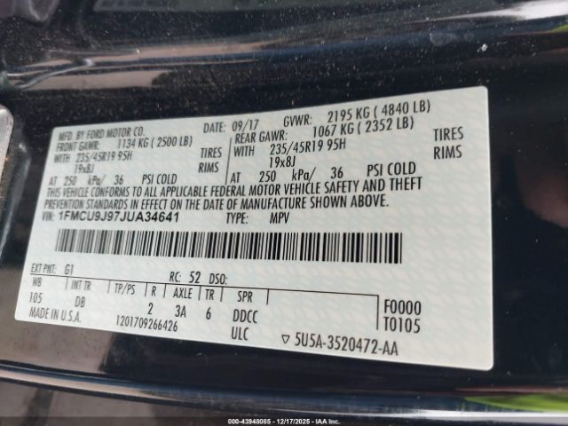 2018 FORD ESCAPE 1FMCU9J97JUA34641 Photo 8