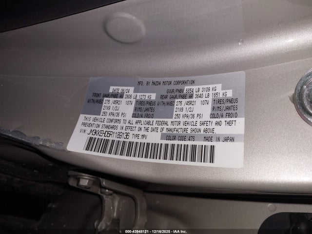 Aukcja sprzedaży 2024 Mazda Cx-90 3.3 Turbo Premium Plus, vin: JM3KKEHD5R1189136, numer aukcji: 43948121