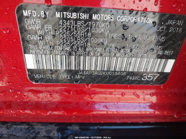 2019 MITSUBISHI OUTLANDER SPORT JA4AP3AU2KU010408 Photo 8