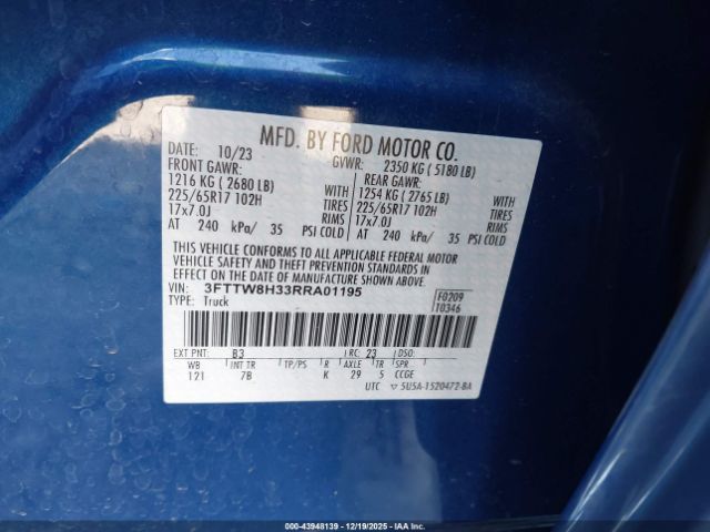 2024 FORD MAVERICK 3FTTW8H33RRA01195 Photo 8