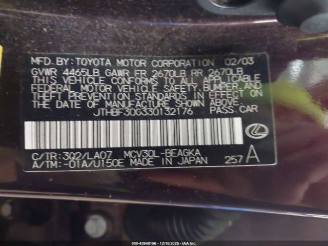 2003 LEXUS ES 300 JTHBF30G330132176 Photo 8