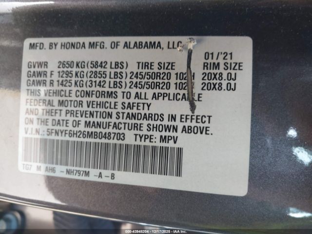 2021 HONDA PILOT 5FNYF6H26MB048703 Photo 8