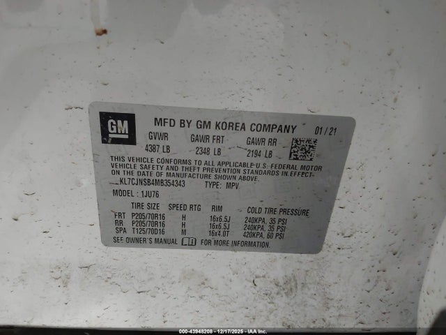 2021 CHEVROLET TRAX KL7CJNSB4MB354343 Photo 8