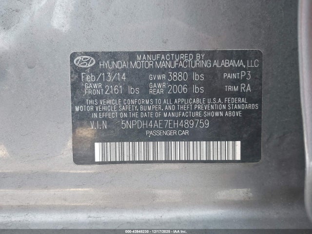 5NPDH4AE7EH489759 Hyundai ELANTRA SE