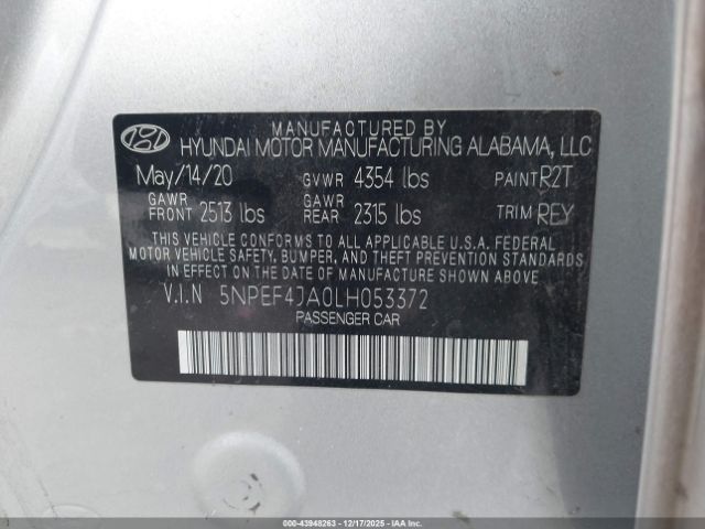 2020 HYUNDAI SONATA 5NPEF4JA0LH053372 Photo 8