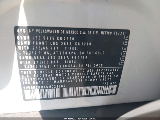 2025 VOLKSWAGEN TIGUAN 3VVBR7RM4SM021965 Photo 8