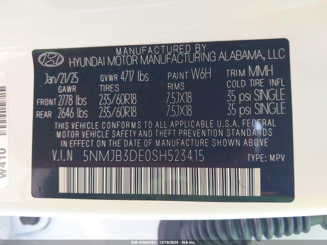 5NMJB3DE0SH523415 Hyundai TUCSON SEL