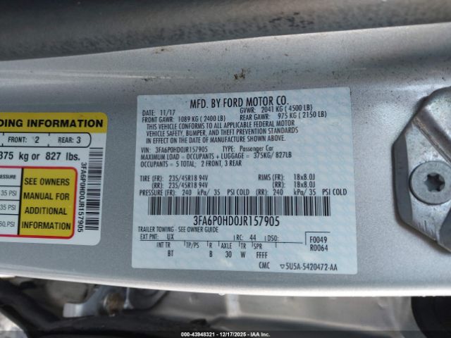 2018 FORD FUSION 3FA6P0HD0JR157905 Photo 8