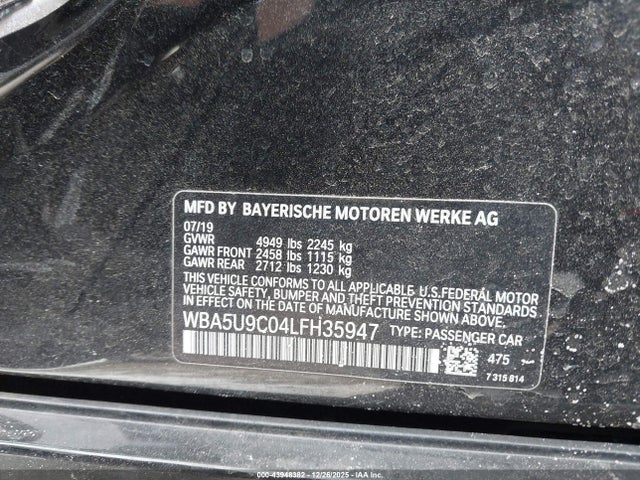 43948382 :رقم المزاد ، WBA5U9C04LFH35947 vin ، 2020 Bmw 3 Series M340i Xdrive مزاد بيع